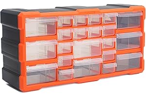 simpa 22 Multi Drawers Plastic DIY Tool Bit Storage Organiser Cabinet. Screws, Nails, Wall Plugs, Drill Bits, Nuts & Bolts Storage Organiser. 25cm (H) x 49cm (W) x 15.5cm (D)