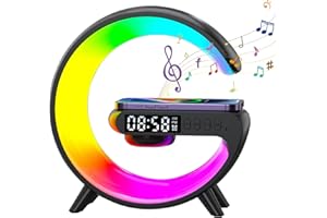 YSINOBEAR G Shaped Wireless Charger,G-Shaped Bedside Lamp,Wireless Charging Station with Bluetooth Speaker, RGB Dimmable Atmosphere Lamp Light, Bedside Lamp with Alarm Clock & Charging Function,Gifts (Black)