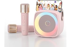 TANALAZ Karaoke Maschine 2 Mikrofone für Jungen Mädchen, tragbare Bluetooth-Lautsprecher mit dynamischen Lichtern für Kinder Erwachsene Mini Voice Changer Mikrofon Lautsprecher Set mit Telefonhalter