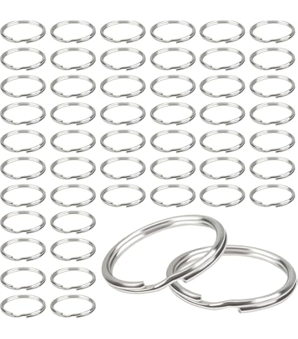 TOAOB 50 stuks platte sleutelhangers, dubbele gespen van roestvrij staal, karabijnhaken, sluitingen, 10 mm, zilver, rond, voor auto-accessoires, doe-het-zelf, ring, handwerk, haken, ringen, werk