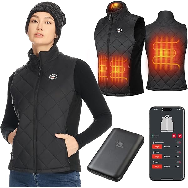 KEMIMOTO Verwarmd vest voor heren en dames, verwarmd vest met 9600 mAh accu, 6 verwarmingszones en oververhittingsbeveiliging, verwarmingsvest met USB, ideaal voor motorrijden, wandelen, kamperen