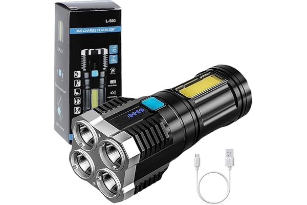 4 in 1 Torch Lights Rechargeable, High Power Led FlashLight, Mini Battery Charging Pocket Torch High Power Long Distance Beam Range 4 Mode Emergency Lights for Camping Trekking Outdoor (Multi-Color)