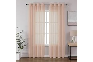 ‎CUCRAF CUCRAF Leinenoptik Voile Vorhänge mit Ösen Halbtransparent Gardine für Schlafzimmer Wohnzimmer H225 x B140cm 2er Set,Baby Rosa