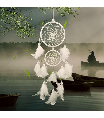 Dremisland Moon Dream Catcher met Fairy Lights Handgemaakte Kleurrijke Veer Lucky Turquoise Hanger Muur Opknoping Ornament voor Kinderen Thuis Slaapkamer Wanddecoratie Ambacht Gift (Puur Paars