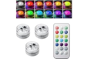 CKDSA 3Pcs Mini Submersible LED Lights Waterproof Underwater RGB Small Color Changing Halloween Party Pool Tea Lamp with Remote Control Battery Operated Flameless Lamps for Pond Aquarium Vase Garden Wedding
