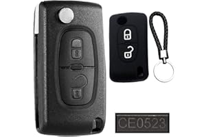 LÍNEA NOVA Set Carcasa Llave Compatible con Peugeot Citroen 2 Botones + Llavero y Funda Silicona – Compatible con Peugeot 207 307 Partner, Citroen C3 C4 Berlingo – Repuesto Mando Coche Sin Zocalo de Pila