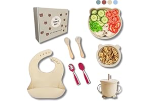 AGS NORMANT Vajilla Infantil - Vajilla Bebe de Silicona - Plato con Ventosa - Cubiertos y Vaso Aprendizaje - Sin BPA - 8 Piezas