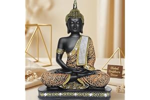 Global Grabbers new Limited Edition 25 Centimetre Meditating Sitting Buddha Idol Statue showpiece Home Decor Decoration Items for Living Room and Gifts (1, Orange Black)