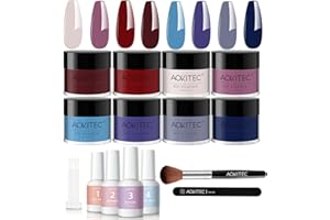 Aokitec 8 colores Dipping Powder Nails Set, Red Blue Purple Dip Acrílico Polvo con Base Dip Top Activator Brush Saver, Dipping Powder Starter Set para Nail Art Principiantes, Regalo para Mujeres