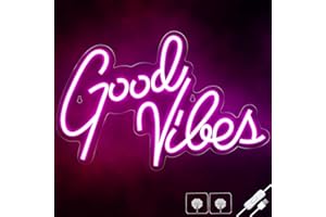 ETHLOMOER Good Vibes Neon Sign, Neon Signs for Wall Decor, Pink Neon Lights for Bedroom, led neon signs for Room & Party Decor, USB Powered Neon Lights Signs for Lover, Friends