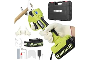 DEWINNER Cordless Electric Pruning Shears, 20V 2.0Ah Li-ion Battery Secateurs with SK5 Blades, Max 25mm, 2 Cutting Ranges, LCD Screen, Electric Secateurs with Storage Box for Tree Trimming