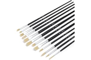 Elan Set di Pennelli per Dipingere Professionali, 12 Pezzi a Manico Lungo Setole Sintetiche tipo di Maiale, Tondi, Filbert, Piatti, Liner e Angolati