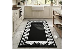 PHP Carpet Runners for Hallways Non-Slip Long & Wide Heavy-Duty Plain Super Absorbent Area Rugs, Stair Carpet and Kitchen Anti-slip Floor Mats - Greeky Rug (Black & White, 66 x 220 cm - XL Runner)