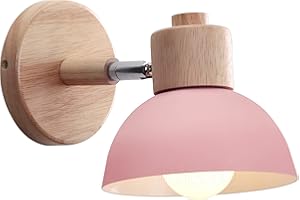 iDEGU Vintage industrialna lampa ścienna 15 cm Regulowana drewniana metalowa lampa ścienna w stylu retro E27 Lampa wewnętrzna do sypialni Salon Korytarz Restauracja (1 sztuka, różowa)