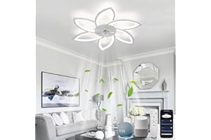 ‎YOLEDY Deckenventilator mit Beleuchtung und Fernbedienung Leise, Kompatibel mit Alexa Google Home, Smart Deckenleuchte mit Ventilator, Dimmbar, Reversibel 6 Geschwindigkeiten, DC-Motor, Weiß