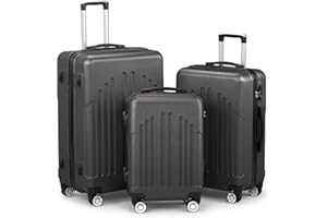 LEADZM Kofferset 3 teilig, Reisekoffer Set mit Rollen Groß, Koffer Set Hartschal aus ABS+PC mit Teleskopgriff, Handgepäck (Dunkelgrau)