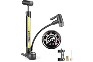 KONG MING CAR Pompe à vélo 120 PSI - Toutes Les valves compactes - pour valves Presta et Schrader et Dunlop - Mini Pompe sur Pied pour vélo de Course, VTT