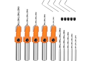 PTUI Countersink Drill Bit - 5 Countersink Drill Bit Sets with 5 Different Sizes + 5 Replaceable HSS Bits + 5 Wrenches for Precision Woodworking, Hole Diameter: 10mm