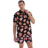 Dagi Erkek &Ccedil;i&ccedil;ek Desenli Pike Polo Yaka TShirt Lacivert - Pembe S