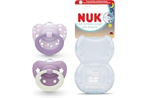 NUK First Choice Classic Day & Night Baby Schnuller | 6-18 Monate | Orthodontische Beruhigungssauger, die im Dunkeln leuchten | 95% Akzeptanz bei Babys** | Lila | 2 Stück