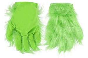 PEUTIER Green Furry Monster Gloves - Funny Green Halloween & Christmas Cosplay Hand Gloves for Adults & Kids