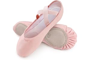 boruizhen Leinwand Ballettschuhe Mädchen Kinder Ballettschläppchen mit Geteilter Ledersohle Tanzschuhe Mädchen und Damen Schwarz Beige Pfirsichrosa EU21-44