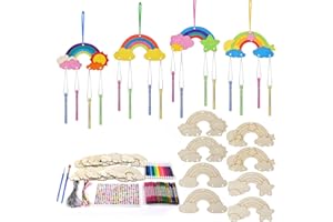 Ainiv 12 Pack Rainbow Wind Chime Crafts for Kids, DIY Paint Wooden Windchimes, Rainbow Decorative Wind Chime Craft Set, Wooden DIY Arts and Crafts for Boys Girls Gifts Crafting Party Activities