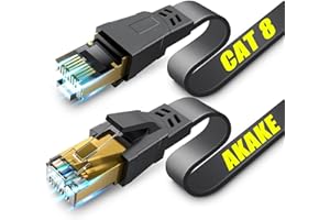 Akake Cat 8 Ethernet Cable, 0.5M 1M 2M 3M 5M 6M 9M 12M 15M 18M 30M Heavy Duty High Speed Flat Internet Network Cable, Professional LAN Cable Shielded in Wall, Indoor&Outdoor(0.5M), Black