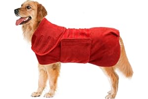 Geyecete Peignoir Chien en Microfibre Super Absorbante,Serviette Chien,Sac de séchage Rapide pour Chien,Manteau de séchage pour Animaux, Convient pour Moyen Grand Chien-Rouge-XL