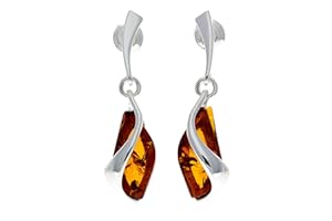 SILVERAMBER JEWELLERY UK Nowoczesne prawdziwe naturalne bursztyn bałtycki i srebro próby 925 kolczyki wiszące GL166