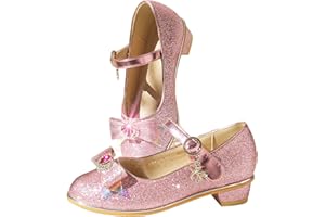 EIGHT KM Princess Dress Up Shoes Girls' Mary Jane Shoes - High Heel Girls Party Shoes - Weeding Party Girls Sparkly Shoes Ides Flower Girl Shoes - Fat Shoes