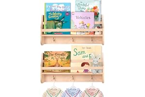 MOFASVIGI Nursery Bookshelf Set of 2 Book Shelf Organiser Floating Baby bookshelf Wall Mounted Shelves Toy Hanging Organizer for Kids Nursery Decoration, Kitchen Spice Rack 16 inch, Wood