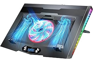 LIANGSTAR Laptop Cooling Pad 12-17.3 Inch, RGB Gaming Laptop Cooler with Powerful Turbo-Fan 3200 RPM, 12 Modes Light, 7 Height Stands, Ergonomic Design, 2 USB Ports, Dust Filter