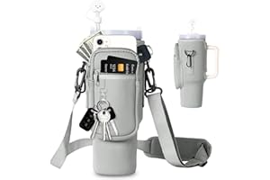 EEPLUYTY Stanley Cup Bag 1,2 l/40 uncji Stanley Cup Torba na akcesoria, breloczek do kluczy, karabińczyk i regulowany pasek na ramię, Srebrny szary, Nowoczesny