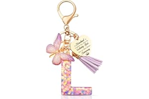 Anruzon Schlüsselanhänger Mädchen - Buchstabe Schlüssel - Anhänger Schmetterling Schlüsselanhänger - Weihnachten - Einschulung Geschenk - Keychain Geschenk für Kinder, Mädchen, Frauen