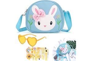 dogmoon Little Girls Handbag Set, Adorable Rabbit Crossbody Bag with Heart-Shaped Sunglasses and 14 Bow Hair Clips, Cute Rabbit Girls' Shoulder Bags with Adjustable Strap for Birthday Gifts and Toys