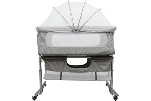 LANTUS Lit Bébé Cododo - Berceau Cododo Bébé avec Matelas, Mode Bascule pour Bercer Bébé, Côté Repliable, Hauteur Réglable, Fenêtres en Filet, Roues et Sac de Voyage - 0-6 Mois (93*57*71-88cm (gris foncé))