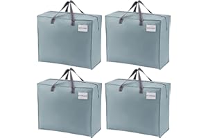 VENO 4 Pack 84L Large Storage Bags, Duvet Storage Bag King Size for Moving, Underbed Storage Bags for Bedding, Laundry Packing Boxes Clothes, Duvets, Pillows, Quilt, Blankets (Light Blue, 4 Pack 84L)
