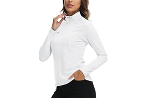 AjezMax Femme T-Shirts Manches Longues de Sport Course Vêtement Entraînement Yoga Hiver Hauts avec 1/4 Zippé