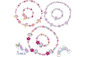 Acxilexy 6 Pièce Collier et Bracelet en Bois pour Enfants, Princesse Collier Bracelets Set, Ensemble de Bracelets d'Amitié Colorés, Collier et Bracelet Cadeau Pour Petites Filles Fête, Costume