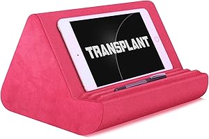 Transplant Almohada Suave para Tablet con Bolsillo, Soporte para cojín de Tableta, ángulo de visión Ajustable de 3 ángulos, Soporte para sofá de Cama, Compatible con iPad, tabletas, eReaders（Rosa）