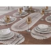 Tropik Home 6 Kişilik Amerikan Servis Supla Ve Runner Takımı 7 Par&ccedil;a &Ccedil;eyiz Seti Nakışlı Masa Ve Sunum Seti Kırık Beyaz Vivien