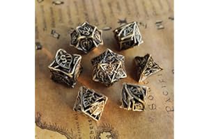 ELIFEL Lot de 7 Dés Métal DND Jeux De Role Donjons et Dragons Creux Feuille D&D Dice, Jeu de Dés Polyédrique D4 D6 D8 D10 D12 D20 D%