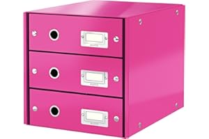 Leitz Wow Click & Store 60480023 Bloc de Classement à 3 Tiroirs A4 Rose