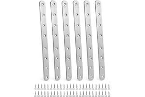 QWORK® - 6 piezas 295*25mm Placa Union Soportes Planos Placas de Fijación de Metal Plano Pletina Acero Inoxidable Soportes de Esquina Recto Unión con 48 tornillos