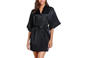 Wikoan Women's Satin Dressing Gown,Soft Silk Robe Lightweight Sleepwear for Bridal,Wedding Party Robes with Oblique V-Neck S-XXL