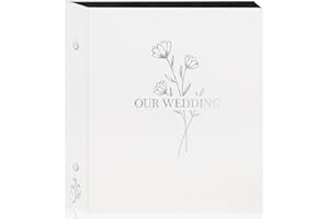 Lanpn Wedding Photo Album 6x4 600 Pocket Photos Slip in, Linen Cover Large Capacity Newlywed Marriage Album Hold 600 Portrait Landscape Photos (Flower, White)