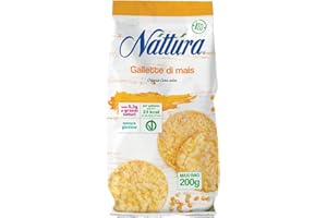 NATTURA Gallette di Mais Bio, Delizioso Snack senza Glutine e Ricco di Fibre, Prodotto Vegano a Basso Contenuto di Grassi Saturi, 23 Kcal per Galletta, Maxi Busta da 200 g