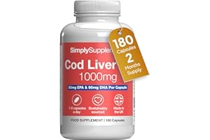 SIMPLY SUPPLEMENTS Pure Cod Liver Oil 1000mg | Supports Heart, Brain, Vision & Immune Health | Rich in Omega 3 Fatty Acids | 240mg of EPA and 270mg of DHA per Serving | 180 Capsules = 2 Months' Supply | Made in The UK