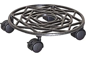 WAGNER DESIGN YOURSELF WAGNER Pflanzenroller ANTIK Ø 29 x 6,5 cm I Pflanzenroller & Blumenroller für Außenbereich + Innenbereich, nickel matt I Kübelroller aus Gusseisen mit 2 Feststellern I Tragkraft 50 kg – 20092101